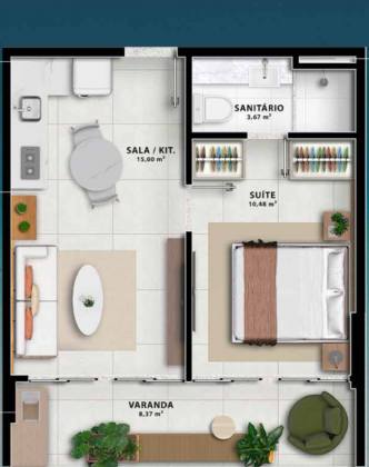 Apartamento de 1 dormitório com 1 vaga vaga.