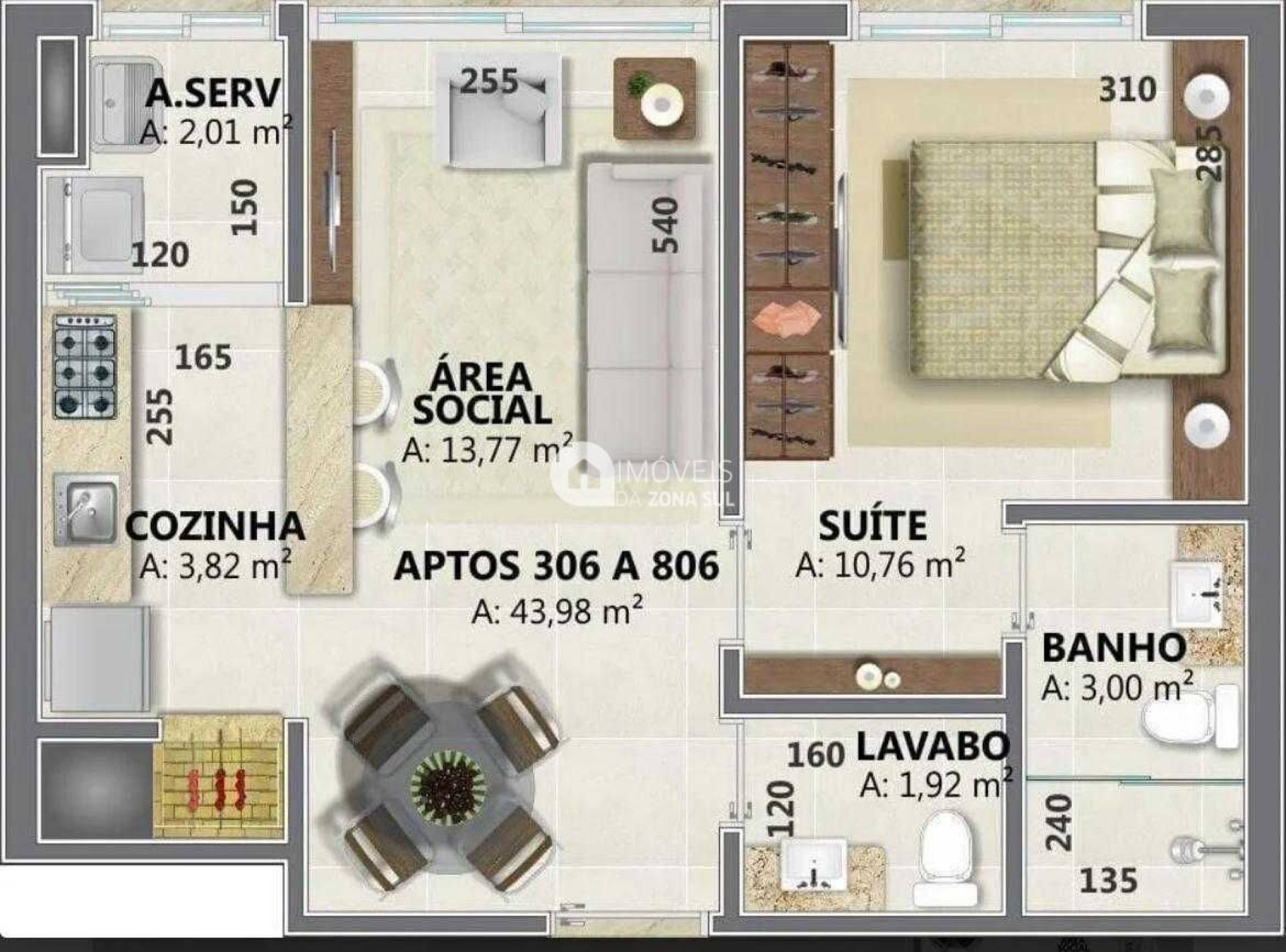 Apartamento Studio em Menino Deus, Porto Alegre/RS