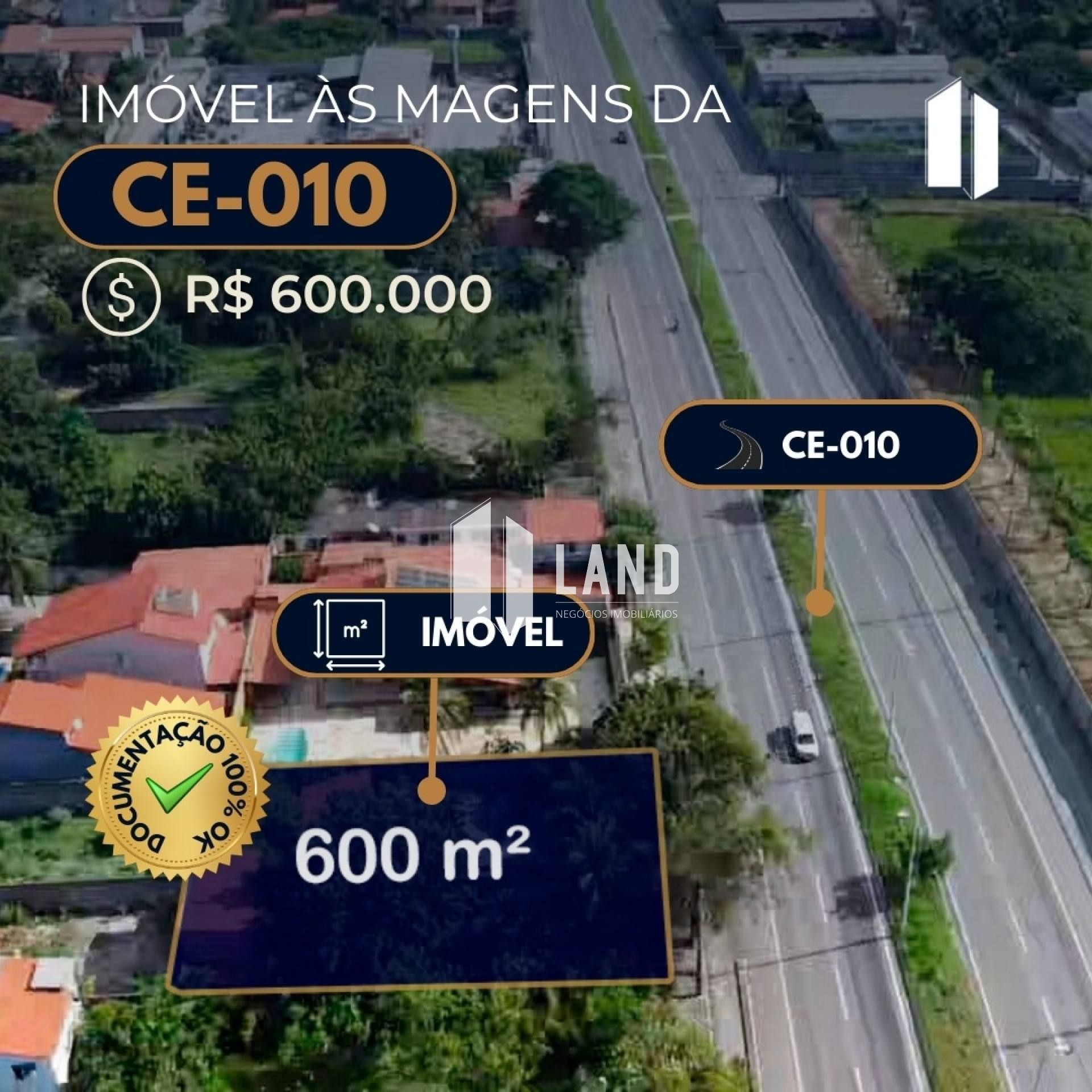 Excelente Terreno (com uma Casa Duplex construída com 90m²) para vender as margens da CE-010 (Eusébio), 600m² (20x30) - R$ 615.000 - Cararu - Eusébio/CE 