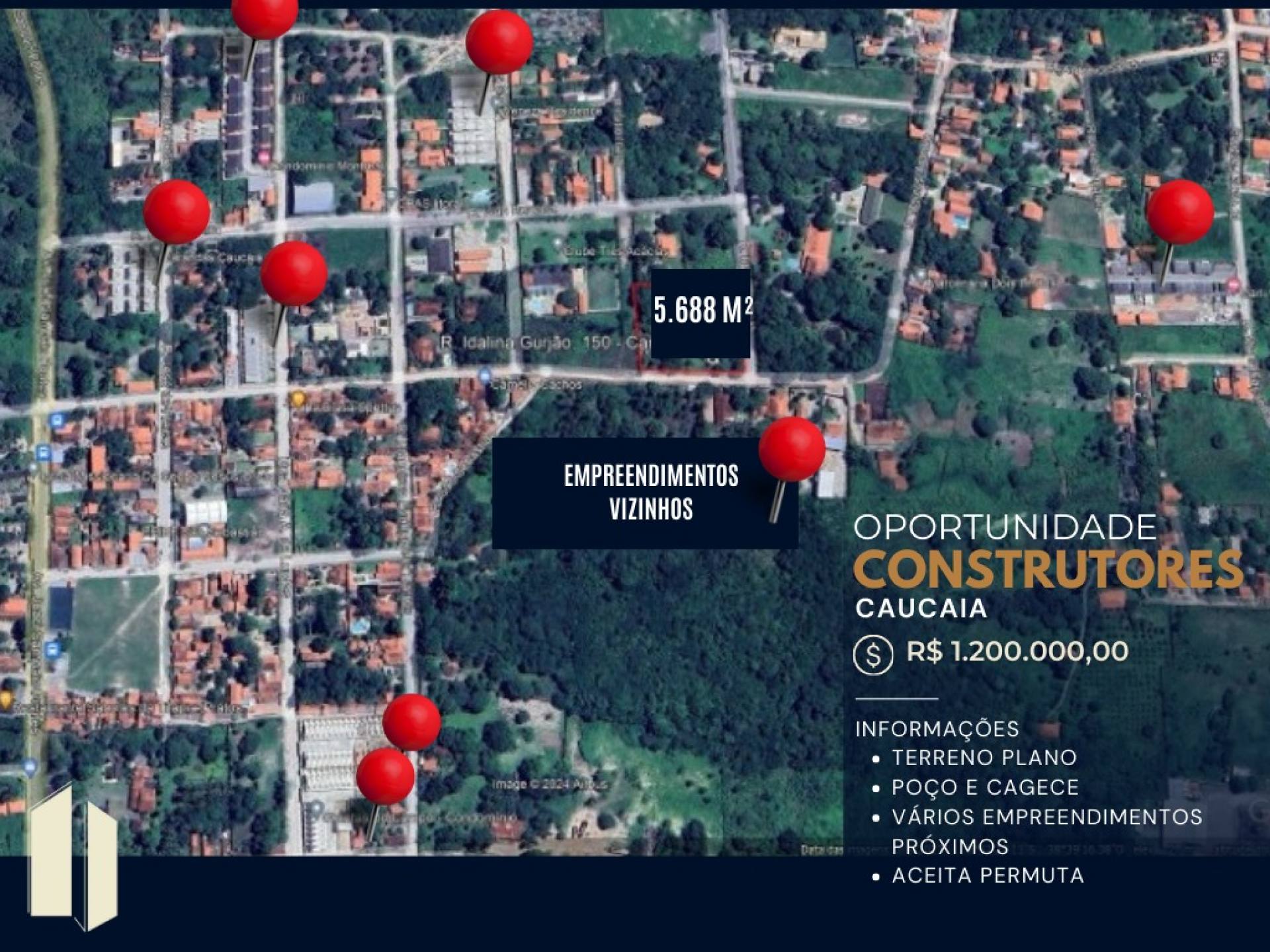 Terreno com 5.688 M² excelente para investidor construtor ! Esquina nascente