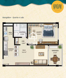 Apartamento a venda com 1 quarto no condomínio Kauai, frente mar e na Vila de Praia do Forte Bahia
