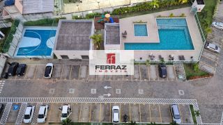 Apartamento para locação no bairro de Ponta Negra, sala com varanda, dois quartos, uma suíte, lazer, elevador, portaria 24h presencial
