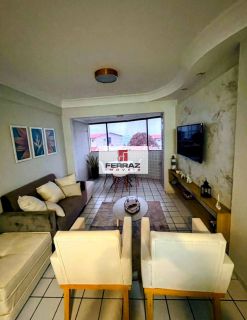 Apartamento mobiliado para venda na praia de pirangi, sala 02 ambientes, varanda integrada, três quartos, suíte, lazer, elevador, portaria 24h