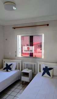 Apartamento mobiliado para venda na praia de pirangi, sala 02 ambientes, varanda integrada, três quartos, suíte, lazer, elevador, portaria 24h