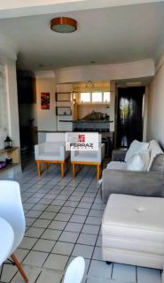 Apartamento mobiliado para venda na praia de pirangi, sala 02 ambientes, varanda integrada, três quartos, suíte, lazer, elevador, portaria 24h