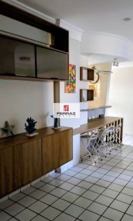 Apartamento mobiliado para venda na praia de pirangi, sala 02 ambientes, varanda integrada, três quartos, suíte, lazer, elevador, portaria 24h