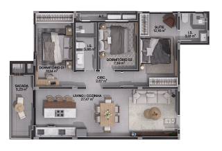 Excelentes Apartamentos em Gravatá, Navegantes com 1 Suíte e 1 Dormitório