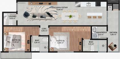 Apartamento Para Vender com  2 suítes no bairro Gravatá em Navegantes