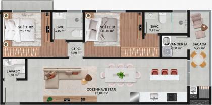 Apartamento Para Vender com  2 suítes no bairro Gravatá em Navegantes