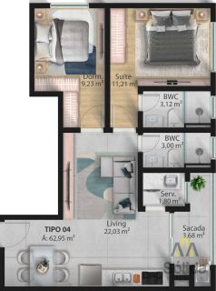 Apartamento Para Vender com 2 quartos 1 suítes no bairro Meia Praia em Navegantes