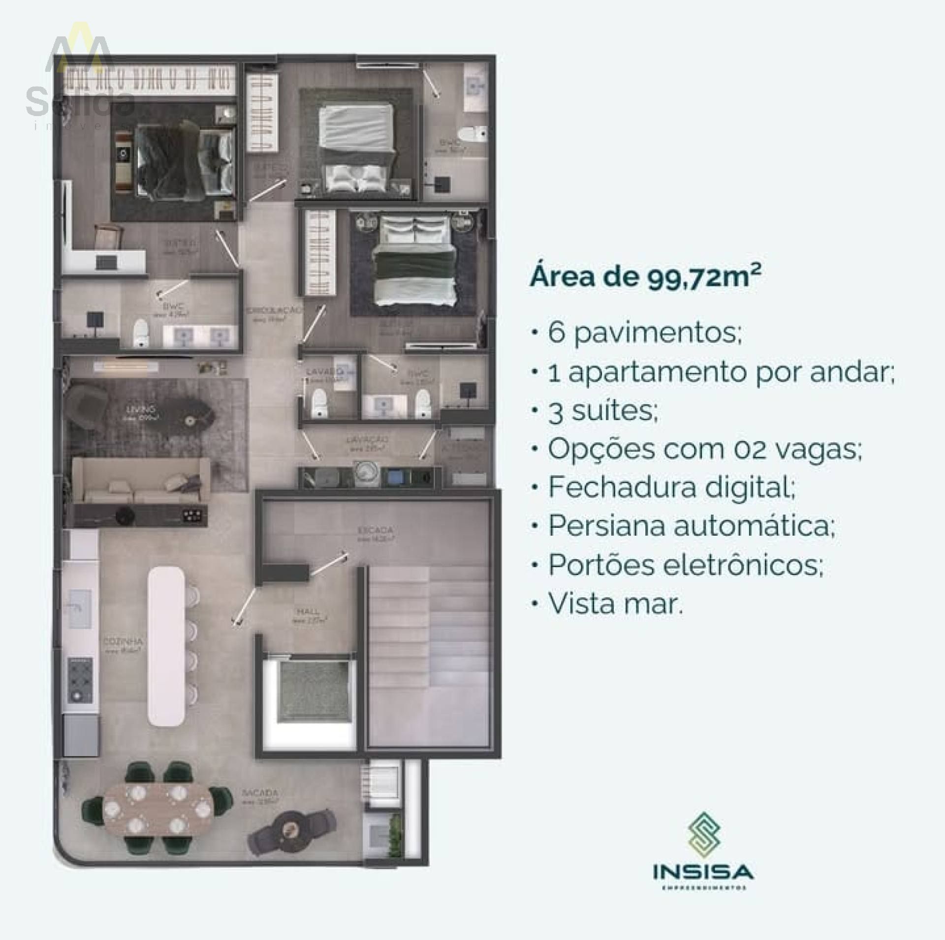 Procurando  Apartamento  com exclusividade? Temos o ARUBA residence: Torre única, uma unidade por andar, 3 suítes á 50 metros do mar.