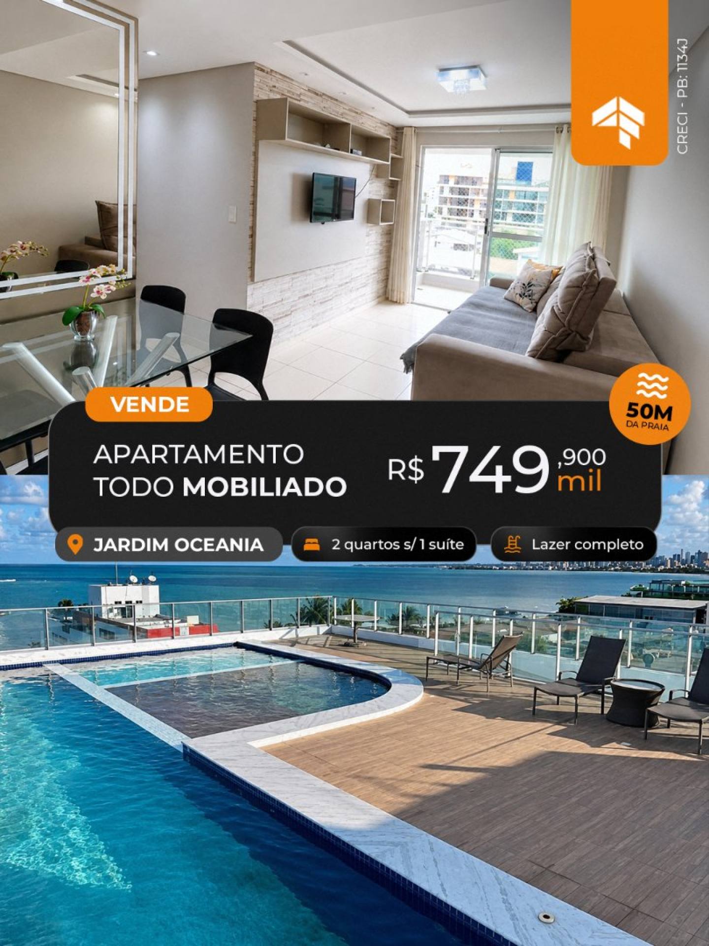 More a 50m do Mar! APTO COM 2 QUARTOS S/1 SUÍTE, TODO MOBILIADO NO JARDIM OCEANIA - JOÃO PESSOA PB