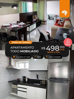 OPORTUNIDADE: Apto todo mobiliado, 2 quartos, Tambau, Joao Pessoa