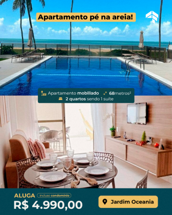 Lindo Apartamento Garden a beira mar, todo mobiliado, 2 quartos sendo 1 suite, Jardim Oceania