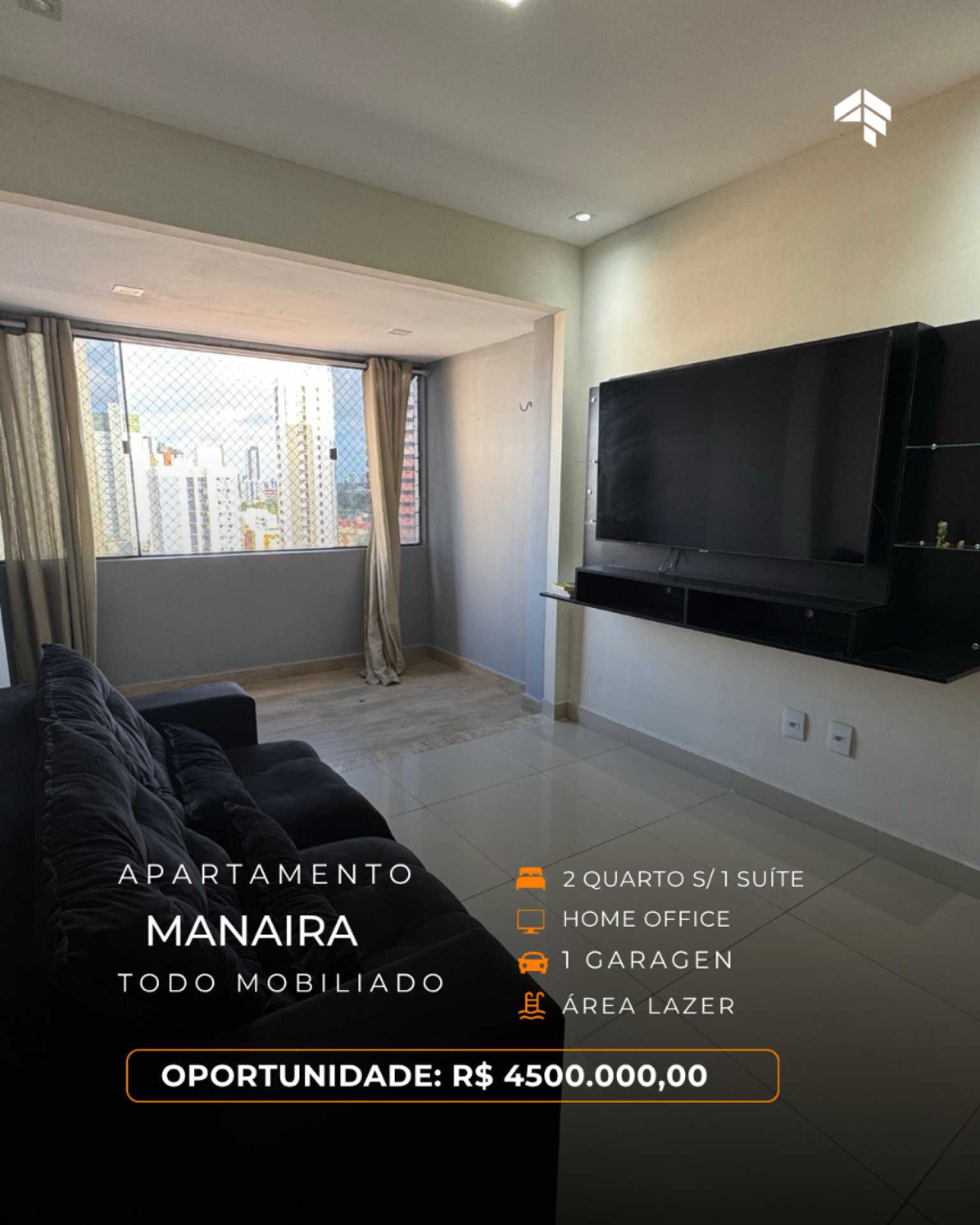 Oportunidade imperdível em Manaíra! APTO TODO MOBILIADO COM 76 M² SENDO 2 QUARTOS S/ 1 SUÍTE + HOME OFFICE