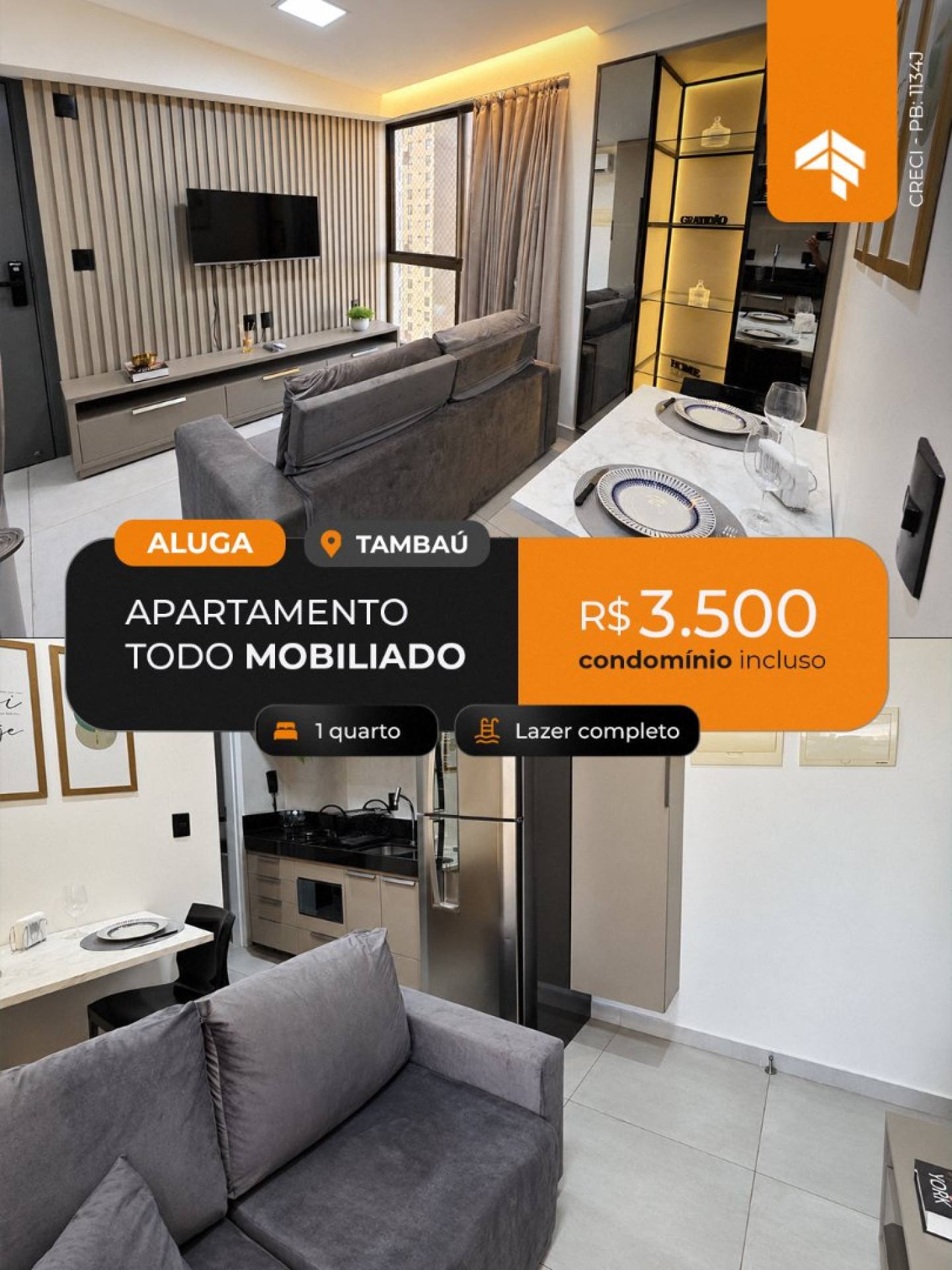 APTO C/ 1 QUARTO TODO MOBILIADO EM TAMBAU — Modernidade, Conforto e Localizacao Imbativel!