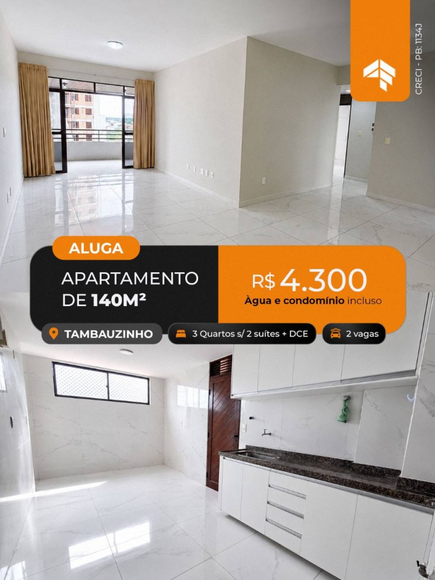 Aluga apartamento com 140 m² sendo 3 quartos s/ 2 suítes + Dce, Tambauzinho - Joao Pessoa - PB