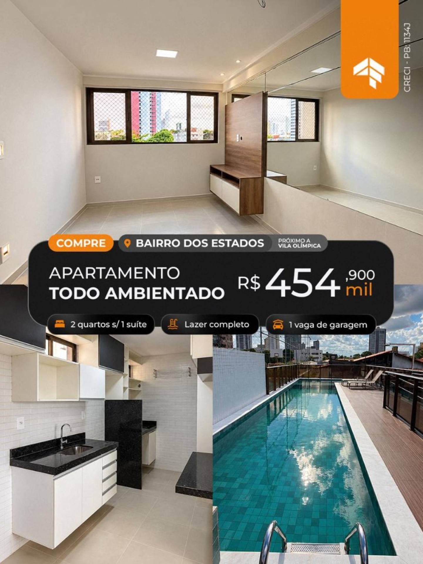 OPORTUNIDADE IMPERDIVEL! TODO AMBIENTADO - 2 QUARTOS S/1 SUITE E LAZER COMPLETO - JOÃO PESSOA / PB