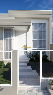 Casa moderna com 3 quartos sendo 1 suíte e área de lazer com piscina.