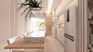 Casa moderna com 3 quartos sendo 1 suíte e área de lazer com piscina.