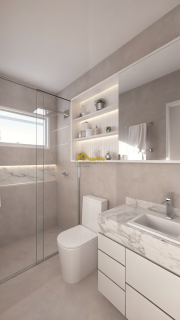 Casa moderna com 3 quartos sendo 1 suíte e área de lazer com piscina.
