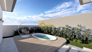 Casa moderna com 3 quartos sendo 1 suíte e área de lazer com piscina.