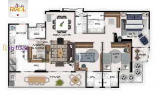 Apartamento de 109m² com 3 suítes no Porto Farol - Ponta do Farol
