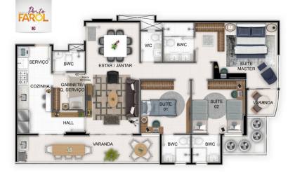 Alugo Porto Farol – Conforto, segurança e sofisticação à beira-mar! Apartamento de 109m² com 3 suítes