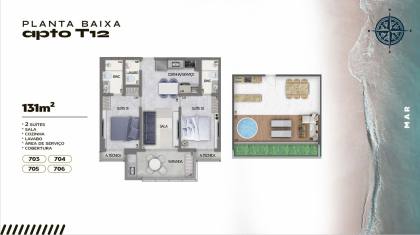 Cobertura à Venda com 2 quartos 2 suítes em bairro Praia Formosa/Cabedelo-PB