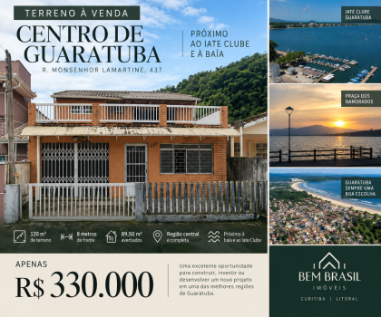 TERRENO À VENDA NA RUA MONSENHOR LAMARTINE, GUARATUBA – 120 M²