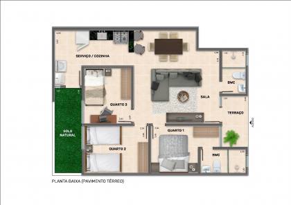 Casas Frente Rua com Garagens Individuais e com 3 Quartos Sendo 1 Suíte