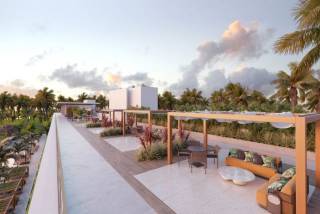 Carneiros Residence Resort, apartamento de 1 quarto com banheiro, sala de jantar, cozinha, varanda