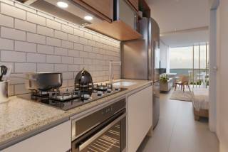 Carneiros Residence Resort, apartamento de 1 quarto com banheiro, sala de jantar, cozinha, varanda