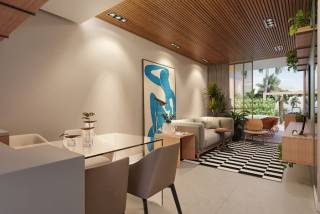 Carneiros Residence Resort, apartamento de 1 quarto com banheiro, sala de jantar, cozinha, varanda