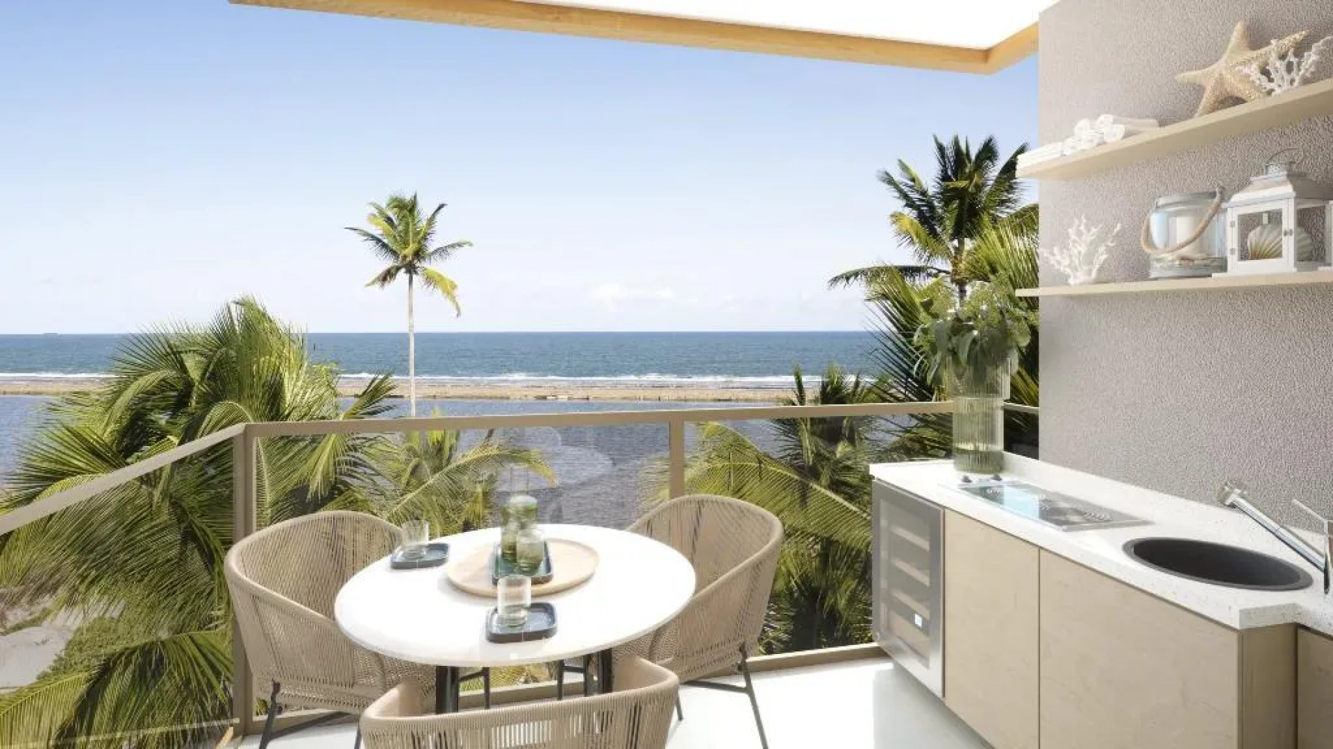 Apartamento com 3 quartos, 73m², frente mar, varanda, 2 vagas de garagem, estrutura completa de lazer em Muro Alto