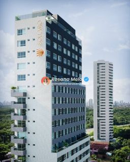 Studio com varanda, 28,48m², piscina com borda infinita, Sollaro Studio Design, Boa Viagem