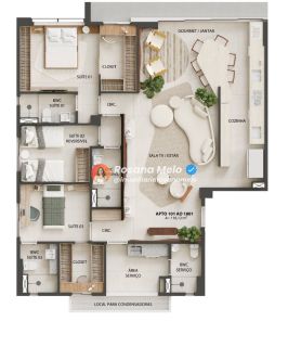 Apartamento 4 quartos (até 3 suítes), 116,13m², gourmet integrado, Edf. D'Azur, Boa Viagem