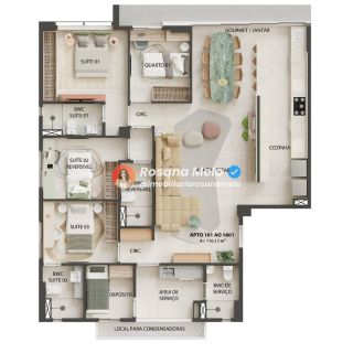 Apartamento 4 quartos (até 3 suítes), 116,13m², gourmet integrado, Edf. D'Azur, Boa Viagem