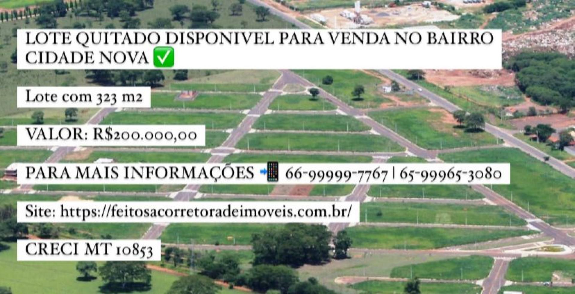 TERRENO DISPONIVEL PARA VENDA NO BAIRRO CIDADE NOVA