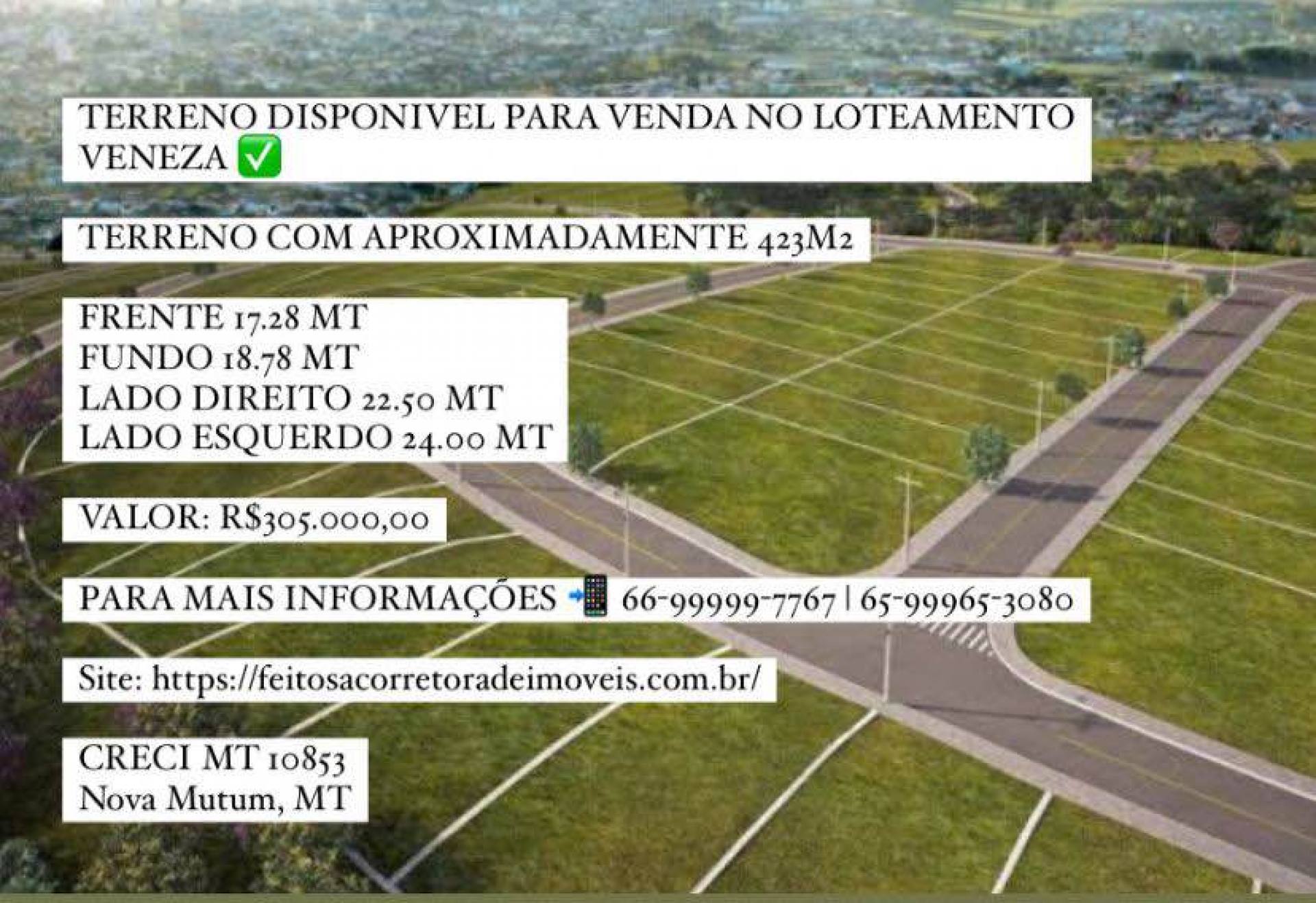 TERRENO DISPONIVEL PARA VENDA NO LOTEAMENTO VENEZA