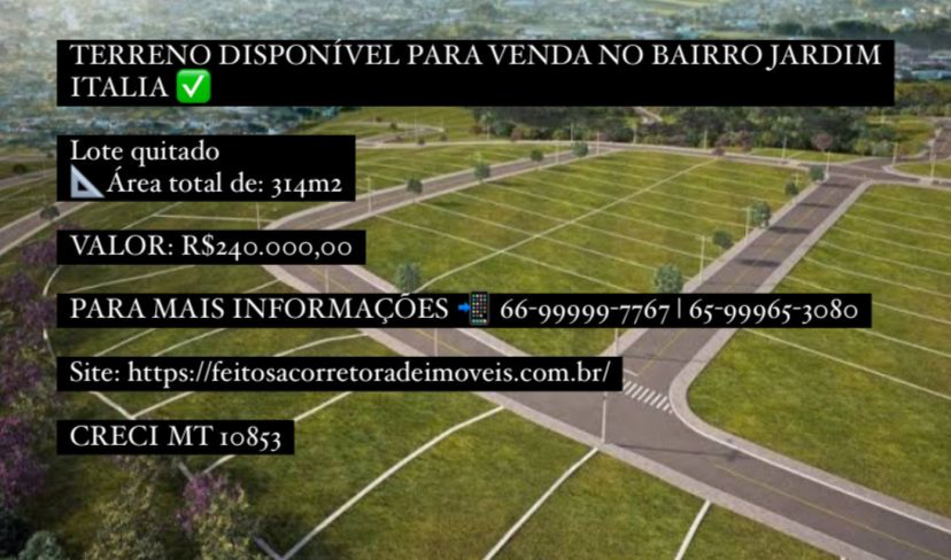 TERRENO DISPONÍVEL PARA VENDA NO BAIRRO JARDIM ITALIA ✅