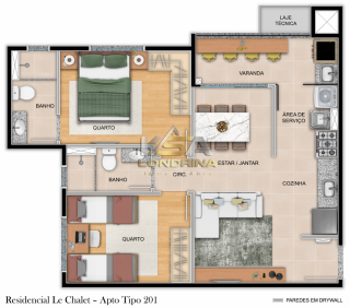 LE CHALET - Apartamento de 2 dormitórios oferece uma suíte