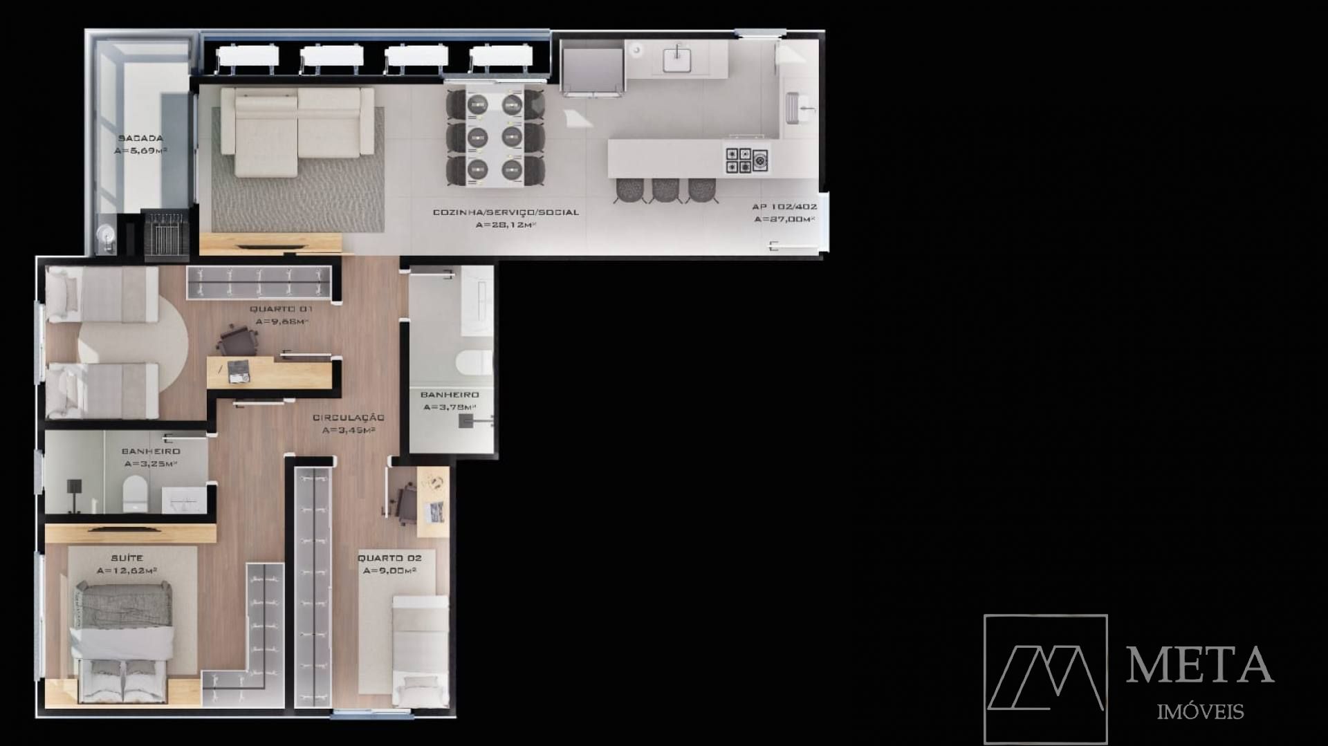 Apartamento de 3 dormitórios, com suíte, no Centro da Palhoça