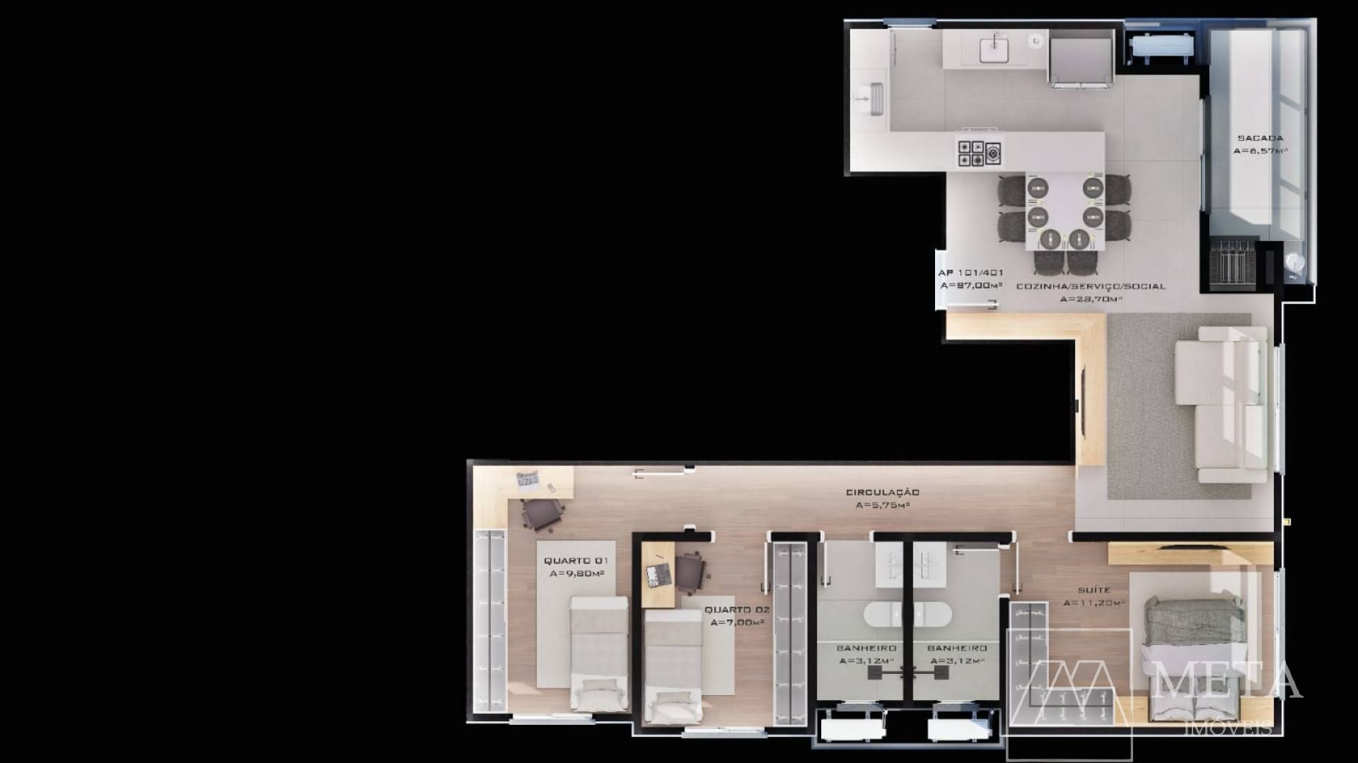 Apartamento de 3 dormitórios, com suíte, no Centro da Palhoça