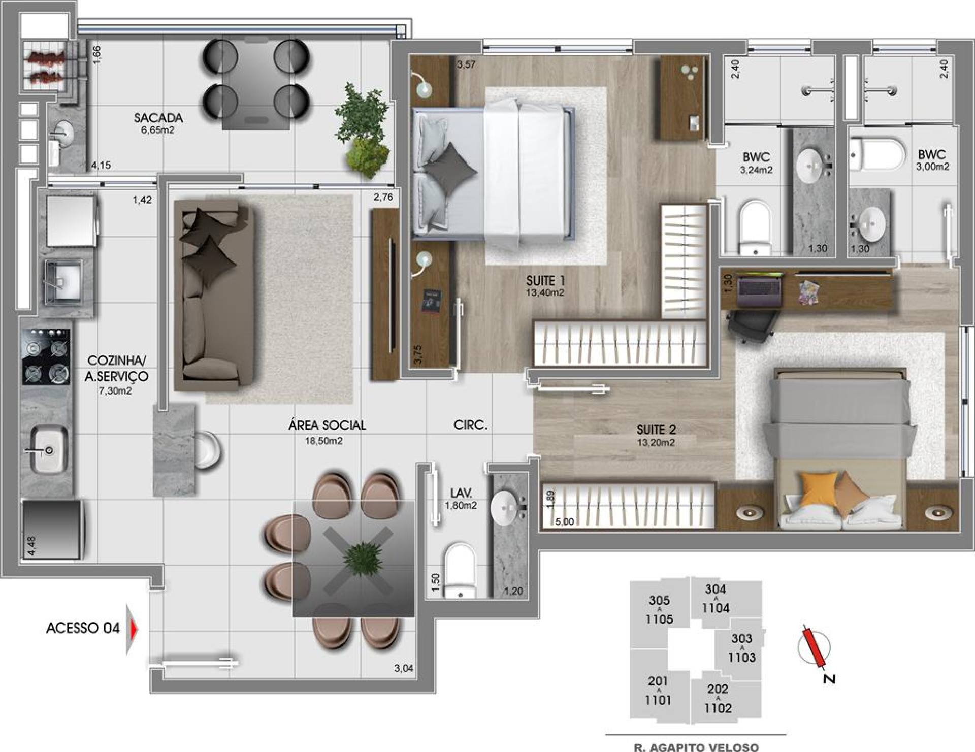 Apartamento pronto para morar 2 Suíte + Lavabo no Estreito – Residencial Agapito – Florianópolis/SC
