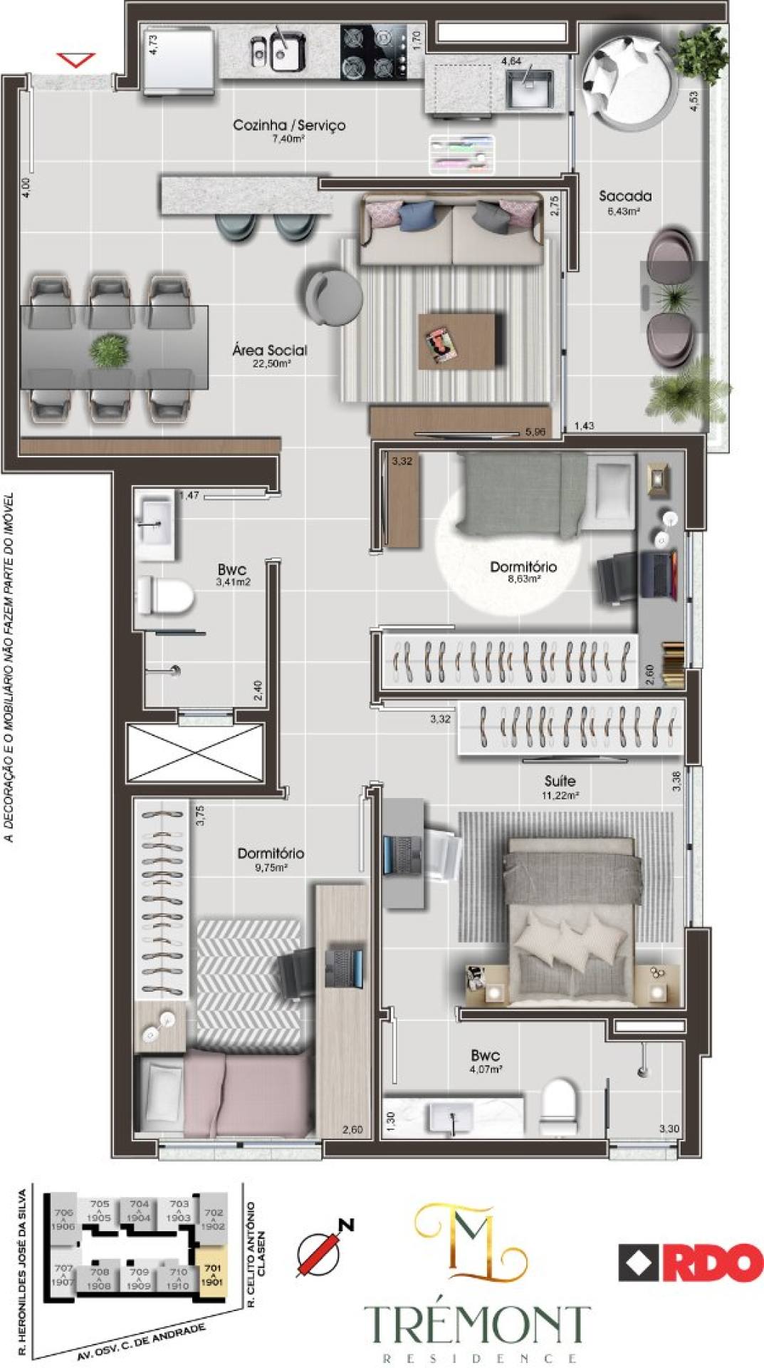 Revenda de 3 Dormitórios (1 Suíte) na Floresta – Trémont Residence – São José/SC