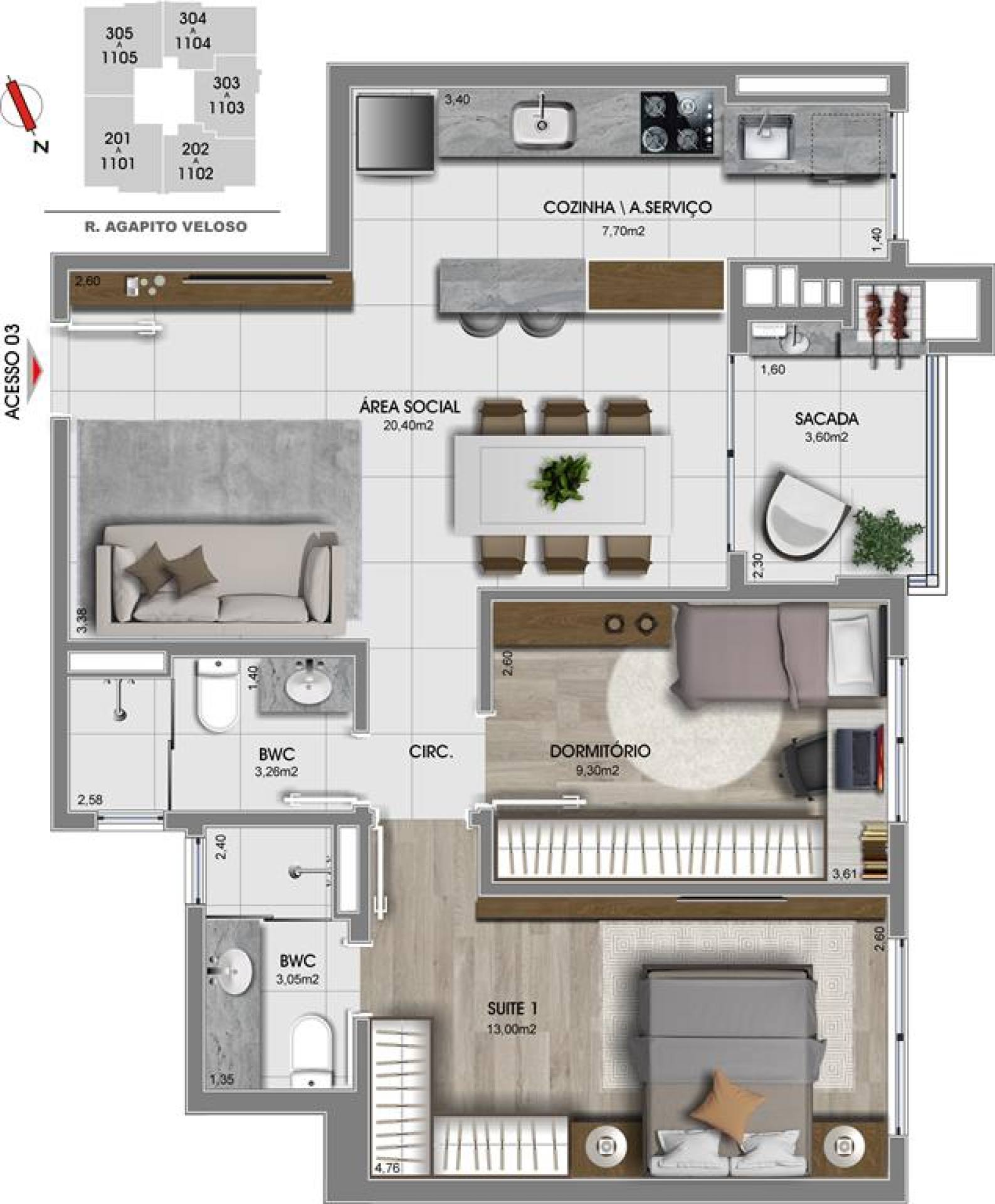 Apartamento pronto para morar 3 dormitórios (2 Suíte) no Estreito – Residencial Agapito – Florianópolis/SC