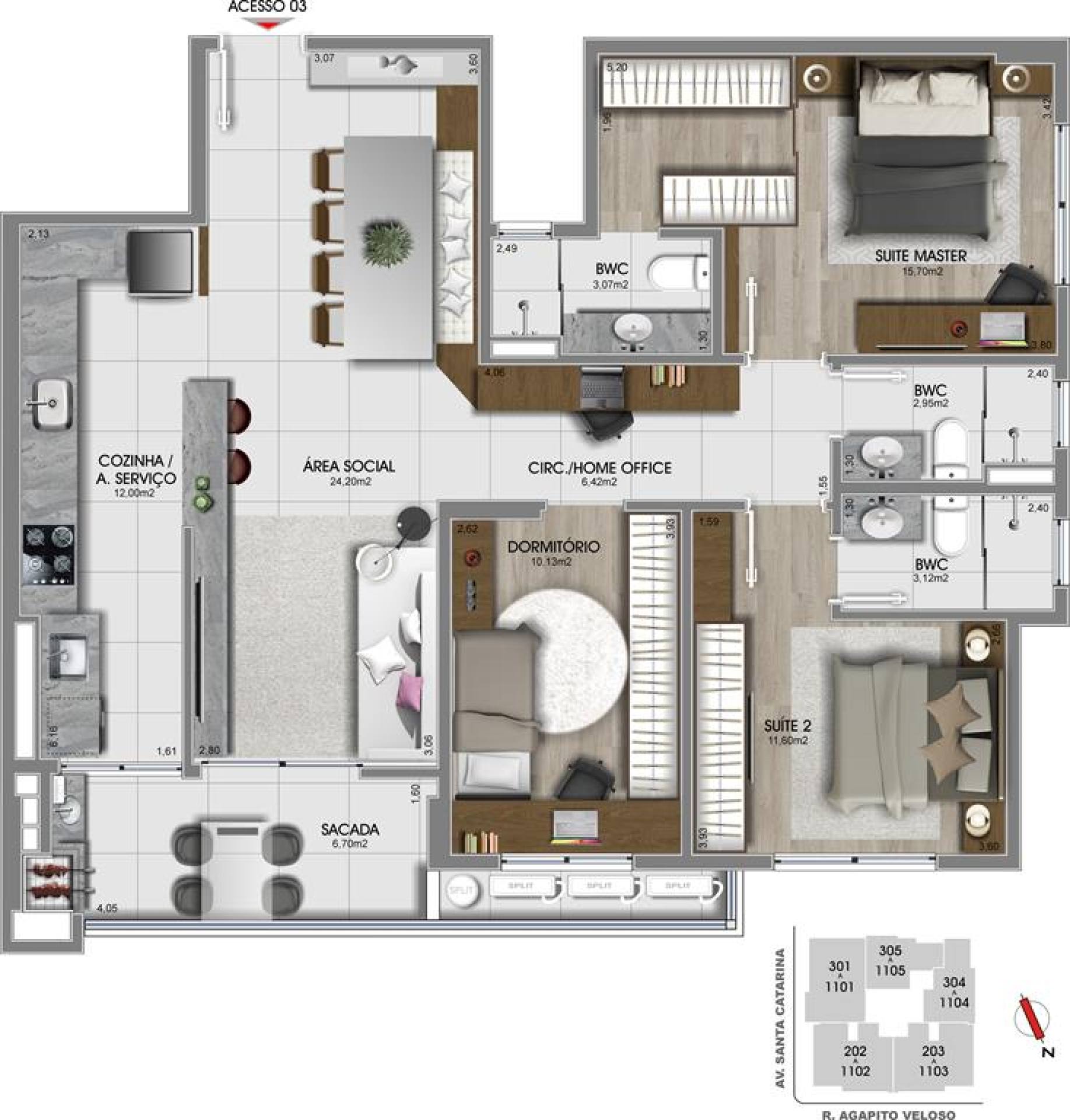 Apartamento de 3 dormitórios com 2 Suíte + Lavabo no Estreito – Residencial Premiatto – Florianópolis/SC