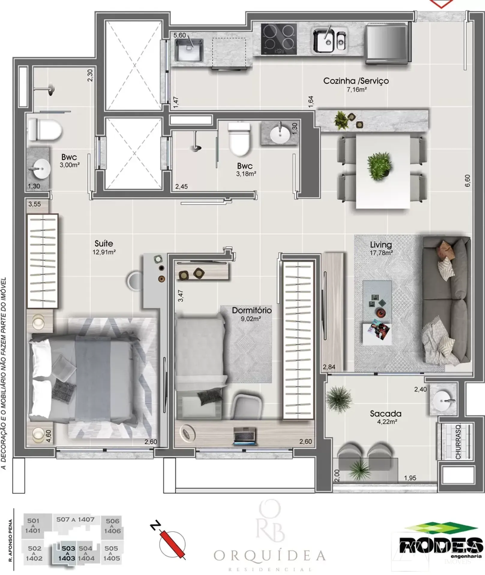 Apartamento de 2 dormitórios (1 suíte) no Estreito - ORQUÍDEA & ROSA BRANCA - Florianópolis/SC
