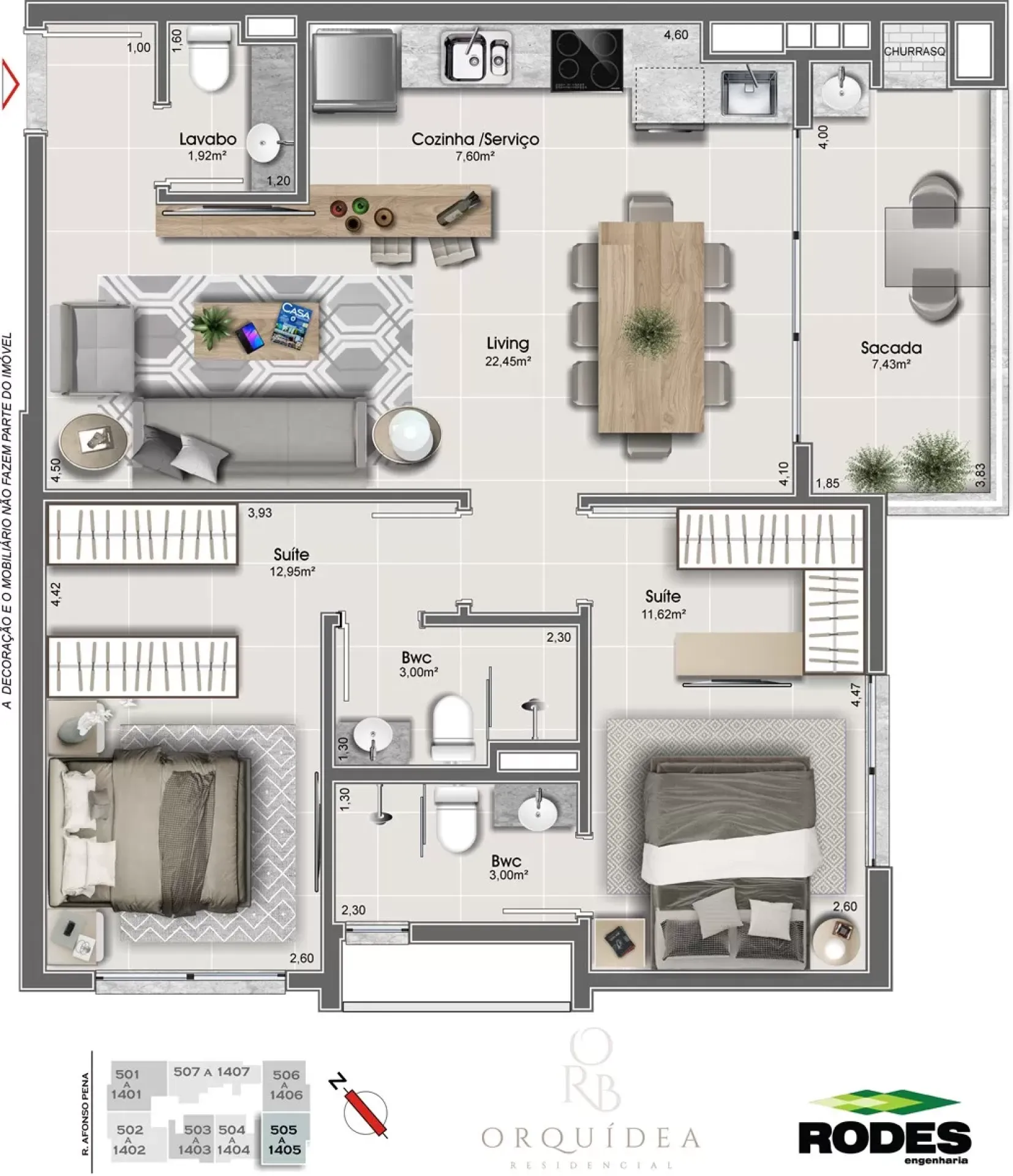 Apartamento de 2 suíte + LAVABO no Estreito - ORQUÍDEA & ROSA BRANCA - Florianópolis/SC